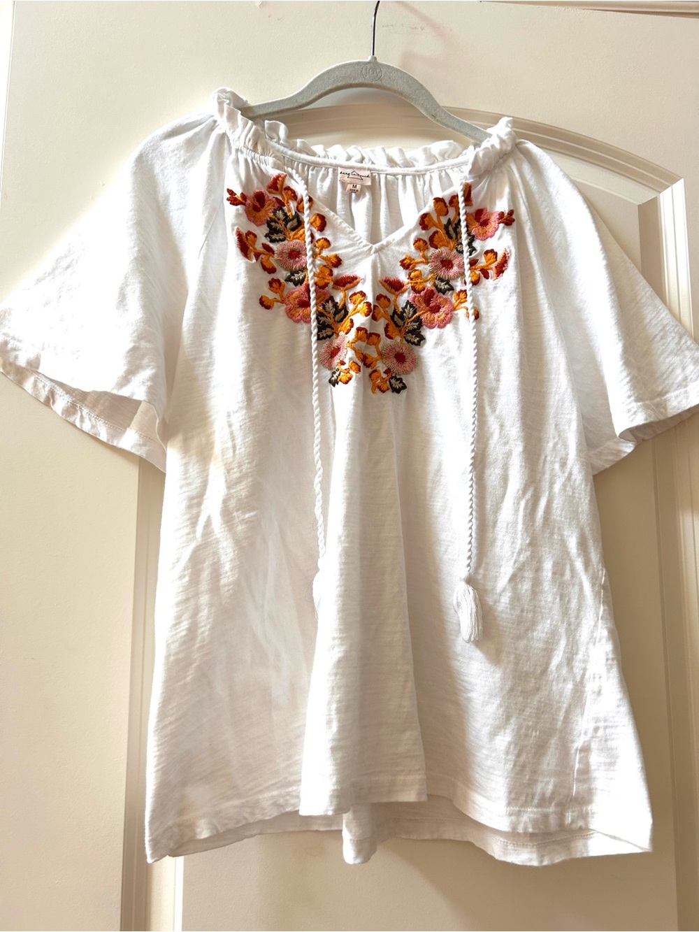 Keep in Touch 100% Cotton Embroidered Peasant Top. Flutter sleeves. Boho. Floral